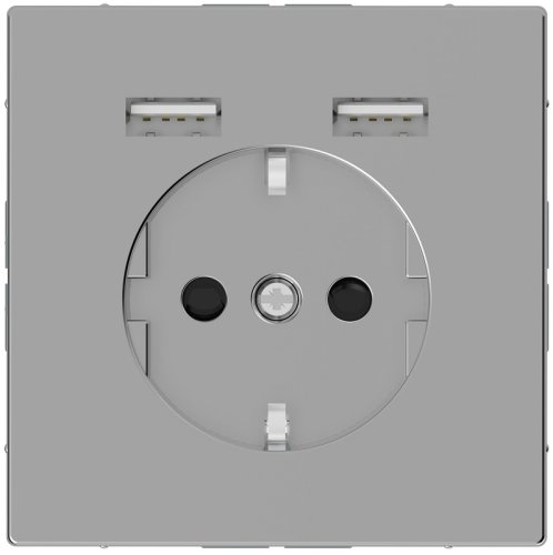 Розетка с заземлением +2xUSB тип A+A без рамки Schneider Electric Merten D-Life 1-м. сталь картинка